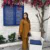 Mustard crepe georgette suit – two-piece outfit with long shirt and straight trousers for women’s festive and casual wear