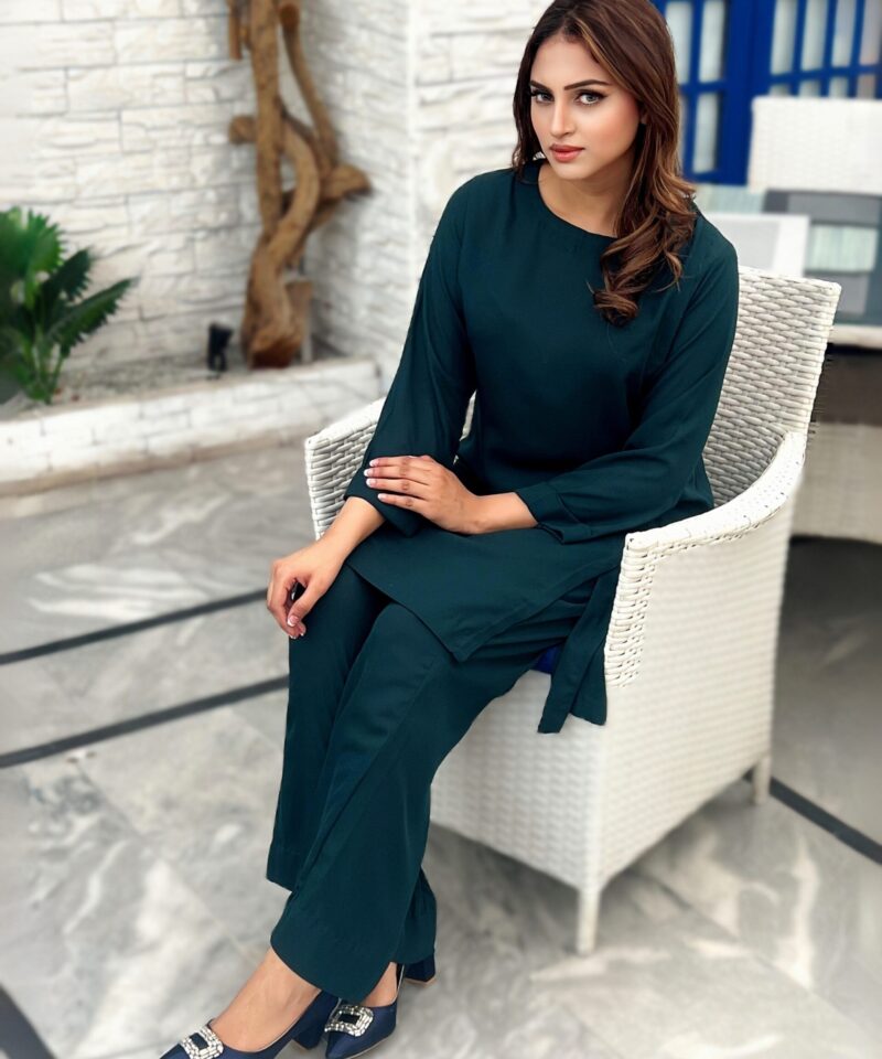 Dark green triple georgette peplum shirt for women – semi formal wedding wear