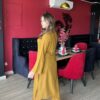 Mustard crepe georgette suit – two-piece outfit with long shirt and straight trousers for women’s festive and casual wear