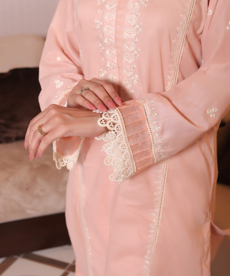 Pink embroidered lawn dress for women in smart casual style, comfortable and elegant outfit for everyday wear