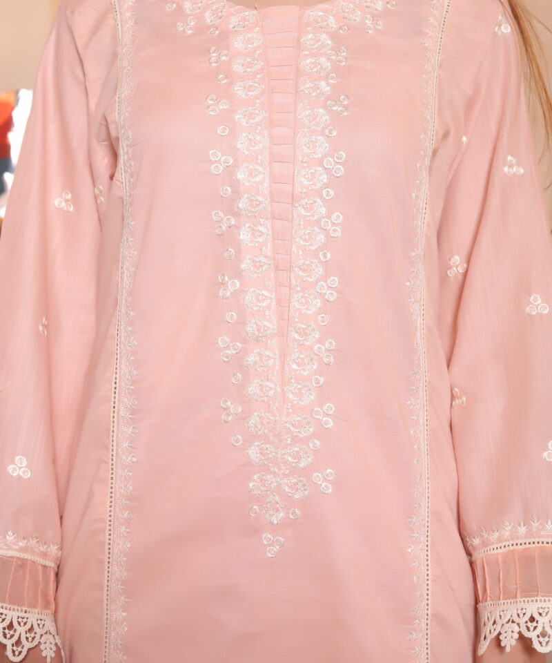 Peach embroidered lawn dress for women in smart casual style, comfortable and elegant outfit for everyday wear