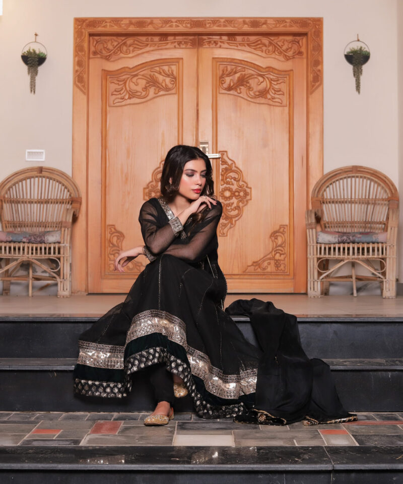 Cotton maxi dress net frock with lace embroidery and tassels